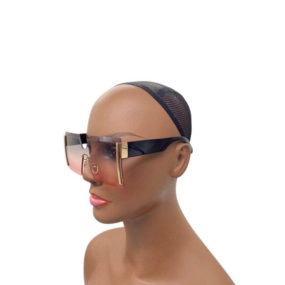 Frameless Hourglass Sunglasses Pink Gradient & Gold Accents Oversized Modern Loo - Picture 4 of 11